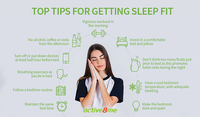 Active8me top tips for getting sleep fit infographic