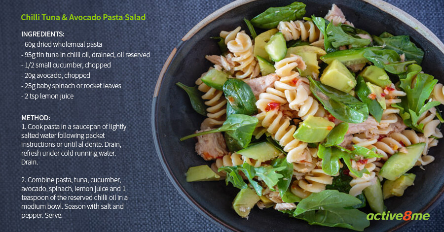 Active8me good carb bad carb the myth about carbs busted chilli tuna avocado pasta salad