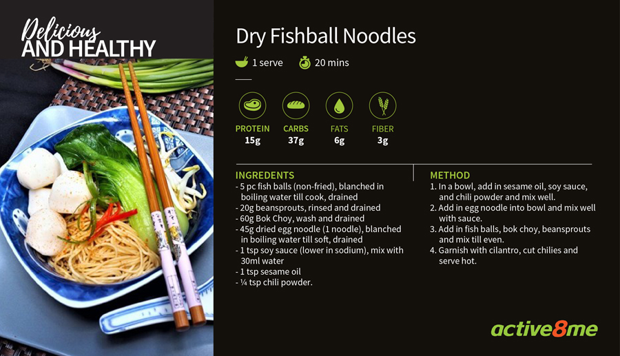 Active8me recipe card dry fishball noodles